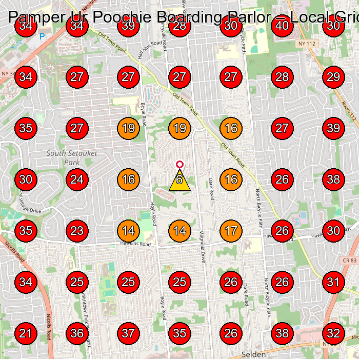 Pamper Ur Poochie Boarding Parlor GeoGrid visibility map for Life Insurance Agency in Port Jefferson Station
